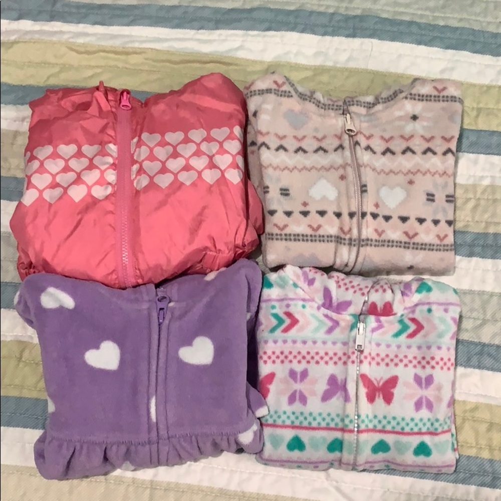 4 toddler fleece sweaters/rain jacket bundle 3t